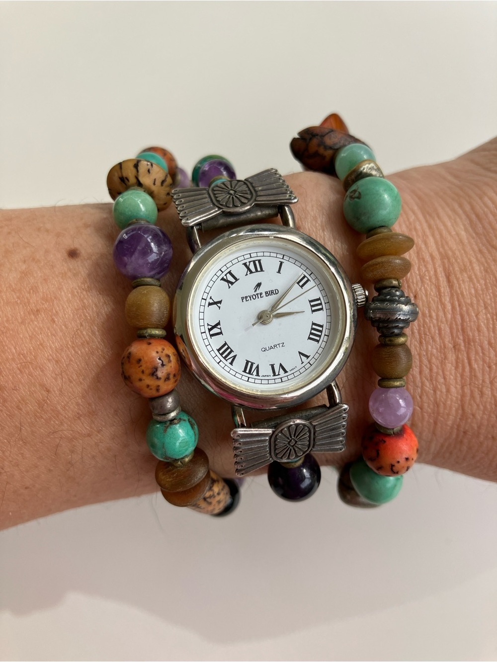 Peyote Bird Vintage Wrap Watch Bracelet Silver Turquoise